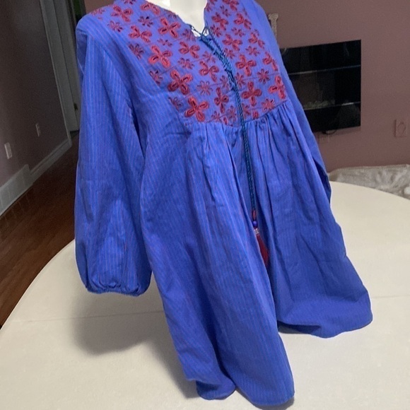 Ethnic by Outfitters Fusion Tunic Dress blue with tassels Sz XS/ S - Picture 5 of 13